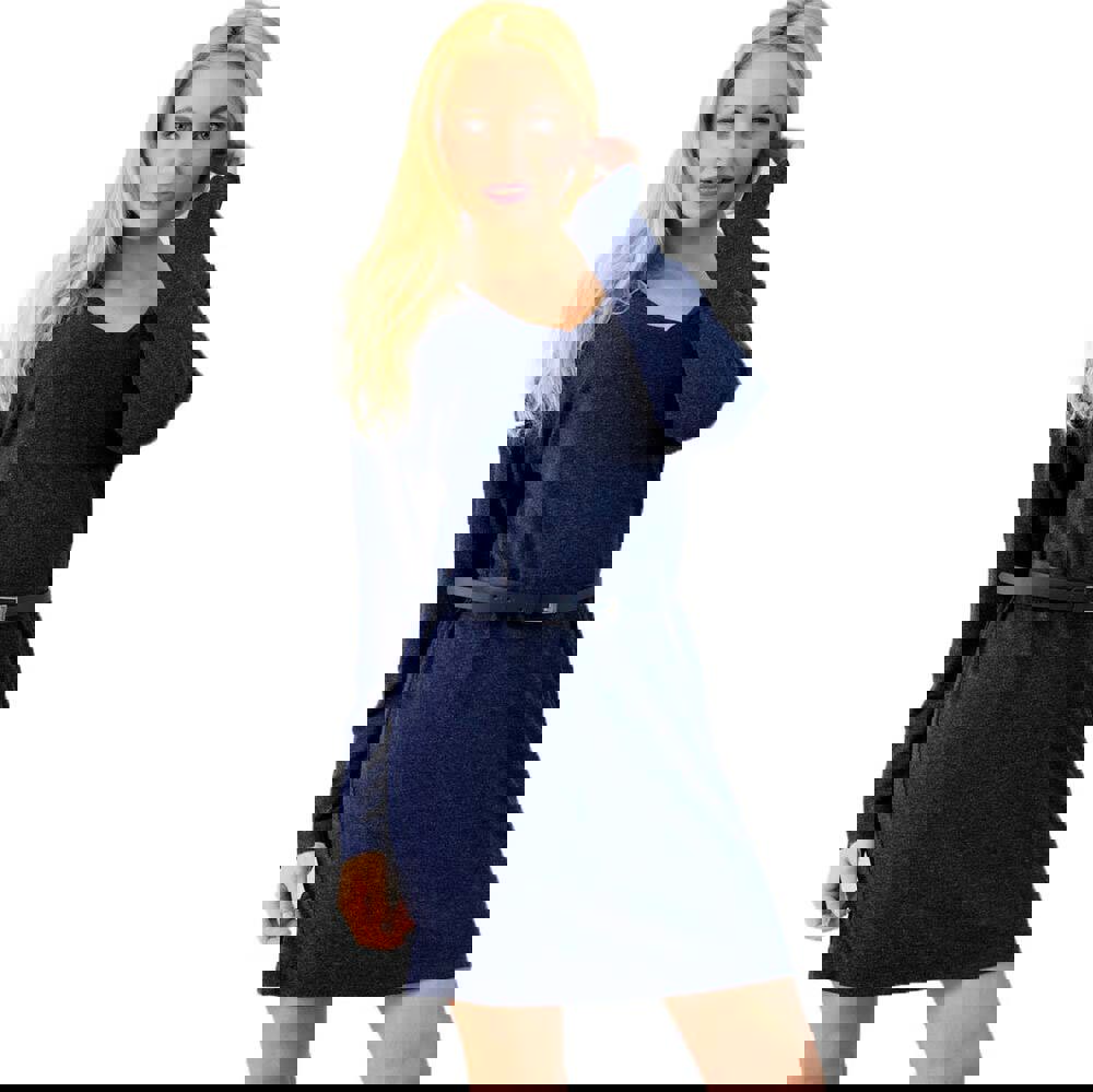 Γυναικείο Κοντό Φόρεμα Μακρυμάνικο με V ντεκολτέ - Ιδανικό για Casual Look Μπλε 1654