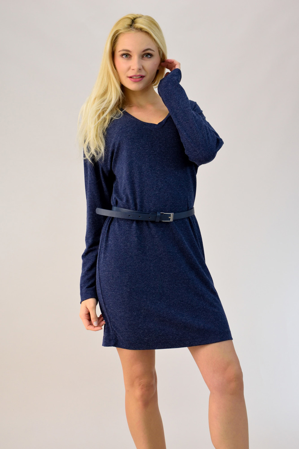 Γυναικείο Κοντό Φόρεμα Μακρυμάνικο με V ντεκολτέ - Ιδανικό για Casual Look Μπλε 1654 φωτογραφία