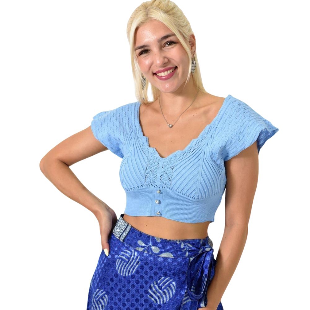Πλεκτό τοπ με στρας Γαλάζιο 23794