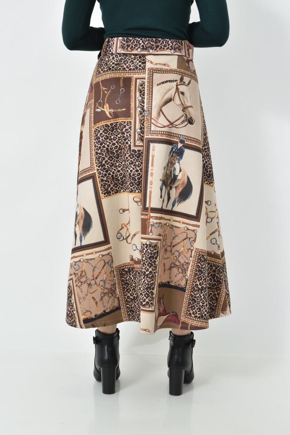 Ψηλόμεση Midi Φούστα Εβαζέ με Ασορτί Ζώνη Εκρού 27258 φωτογραφία