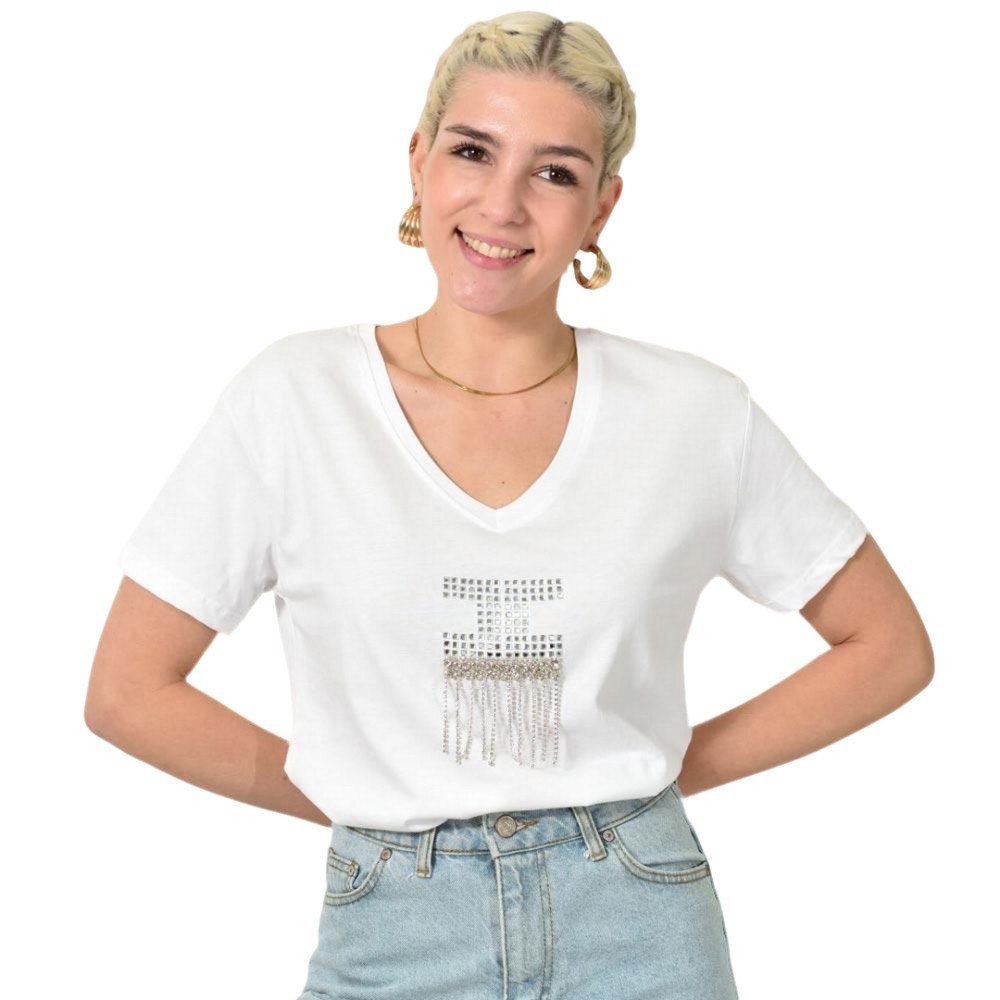 T-shirt με στρας Λευκό 24150