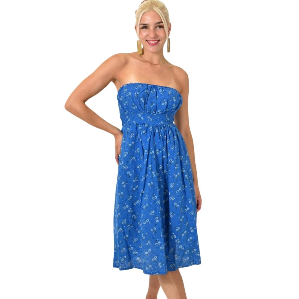 Γυναικείο φόρεμα φλοράλ στράπλες Μπλε 15397
