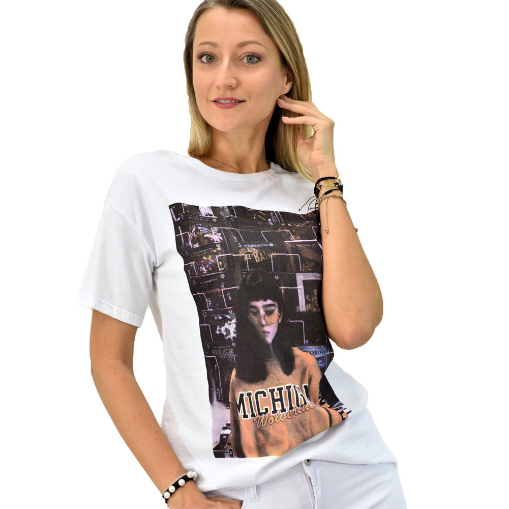 Γυναικείο t-shirt oversized με τύπωμα Λευκό 7346