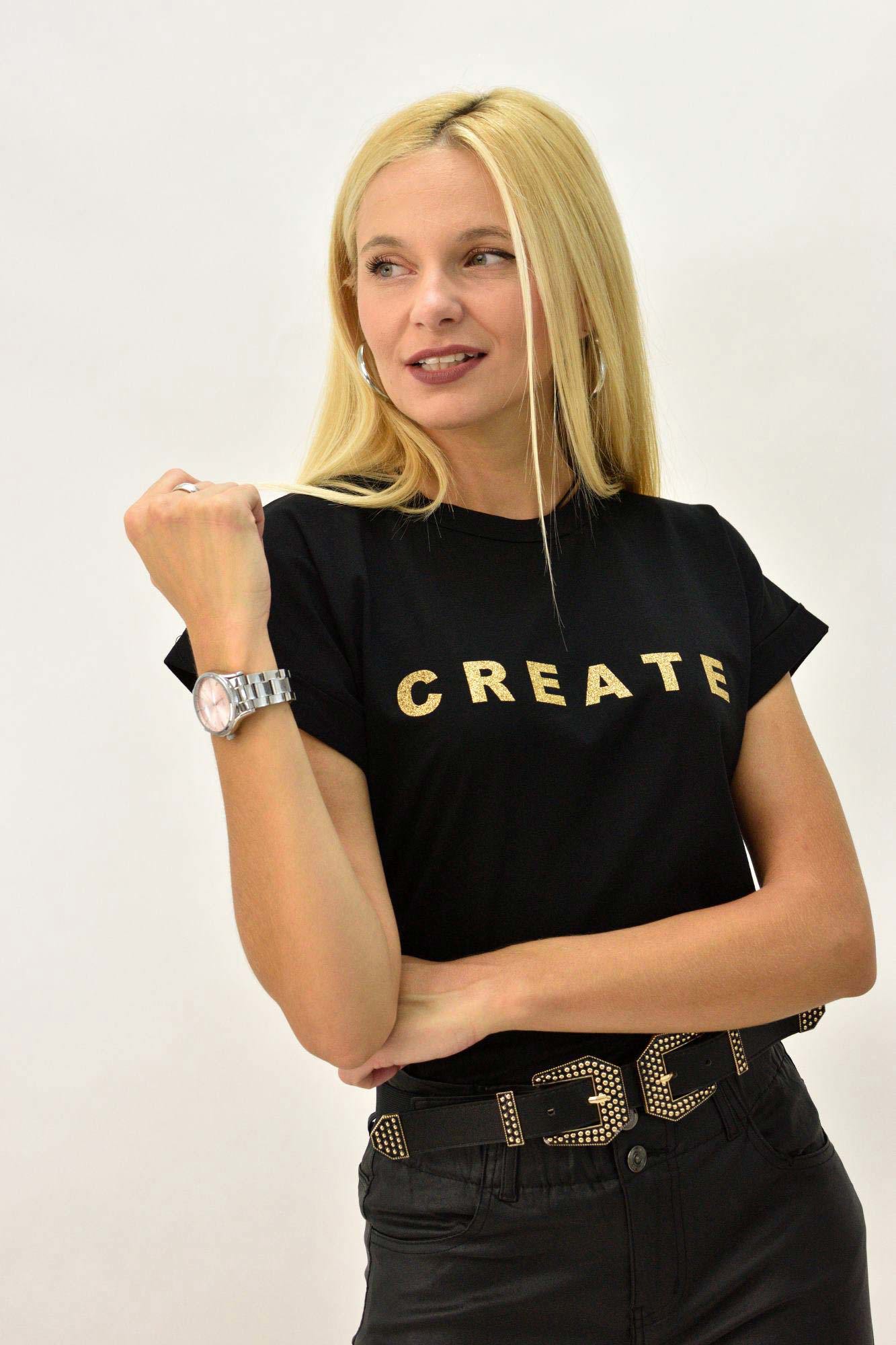 T-shirt με τύπωμα create Μαύρο 8089
