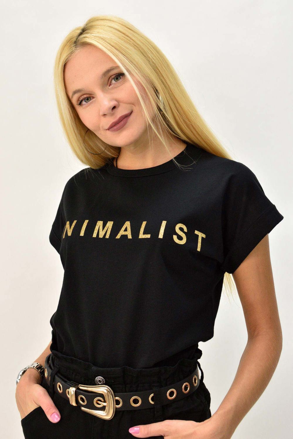 T-shirt με τύπωμα minimalist Μαύρο 8091 φωτογραφία