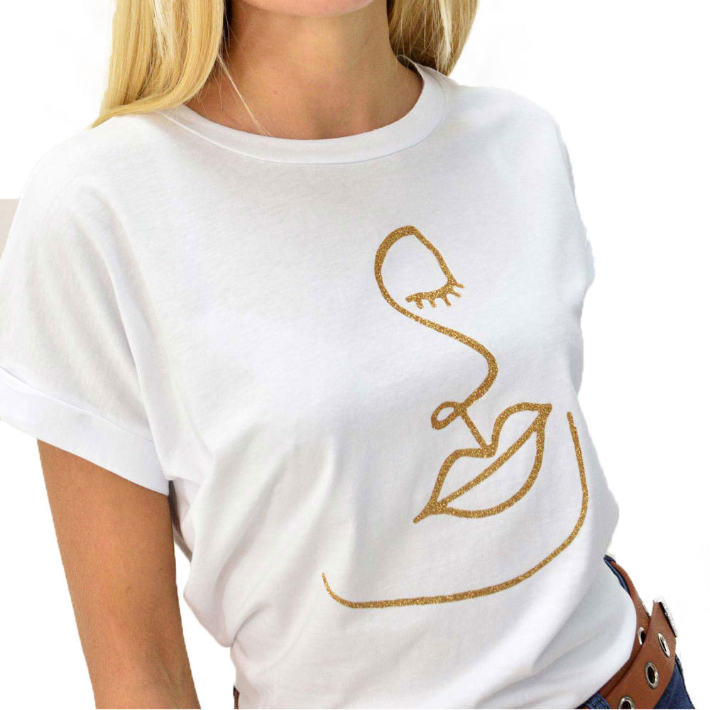 T-shirt με τύπωμα πρόσωπο Λευκό 8097