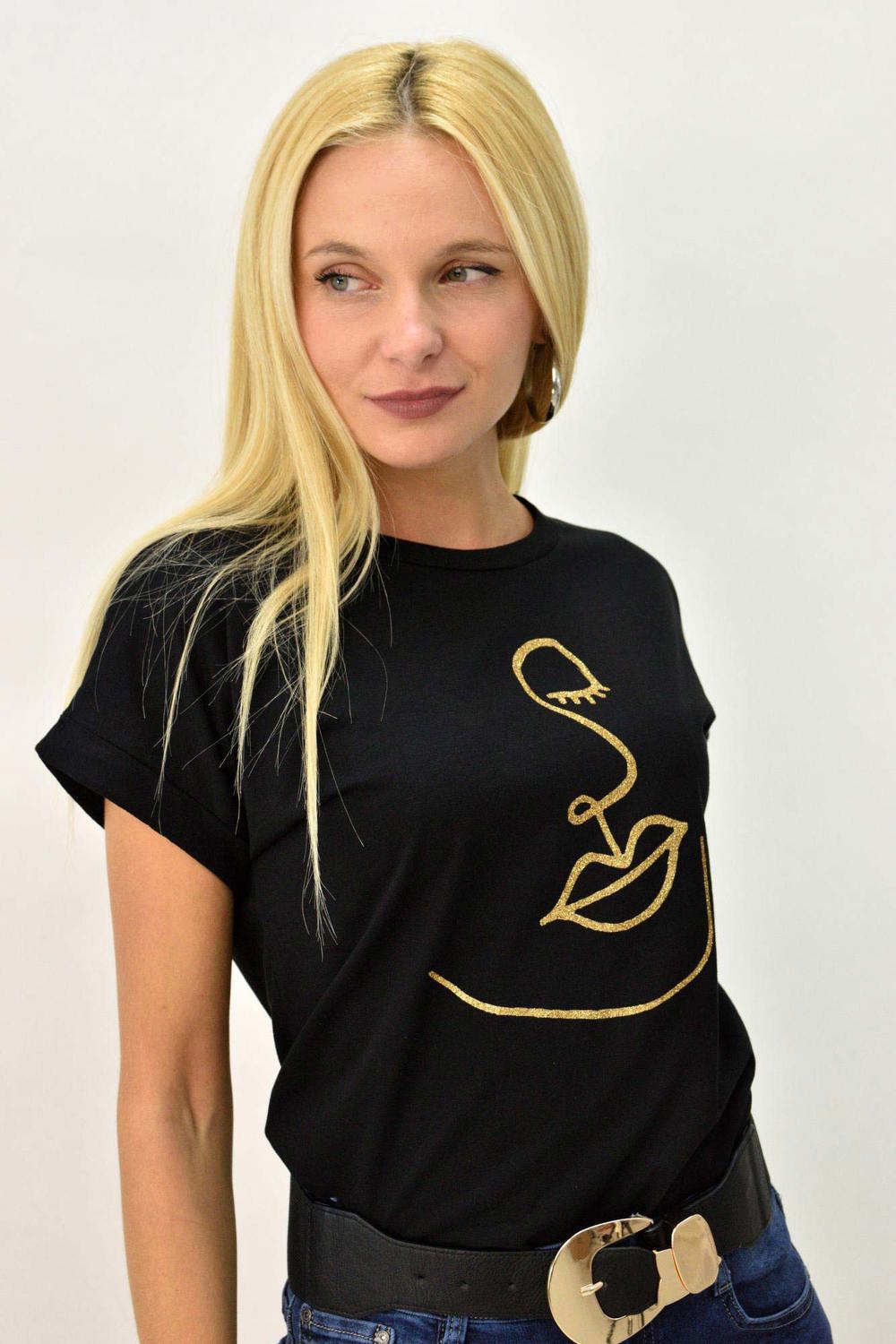 T-shirt με τύπωμα πρόσωπο Μαύρο 8099 φωτογραφία