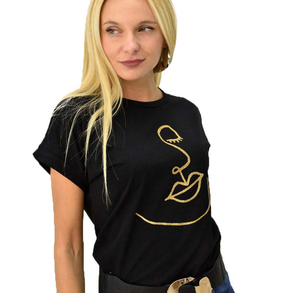 T-shirt με τύπωμα πρόσωπο Μαύρο 8099