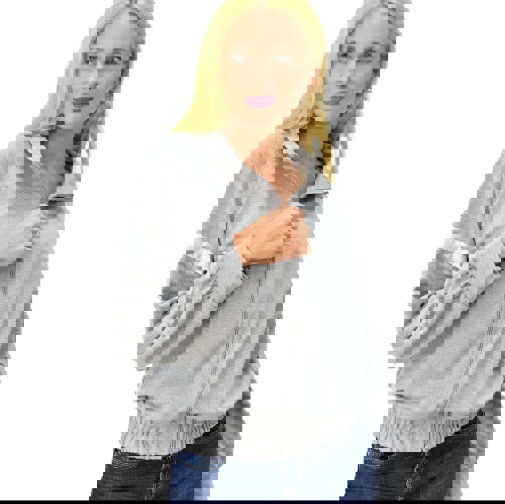 Γυναικεία ζακέτα φούτερ με λεπτομέρεια στα μανίκια Γκρι 7963