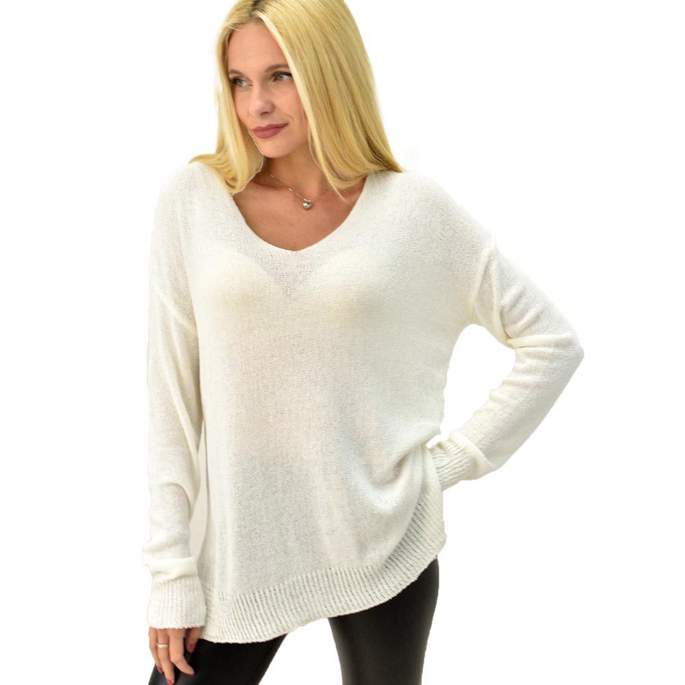 Πλεκτή μακρυμάνικη oversized μπλούζα Εκρού 8698