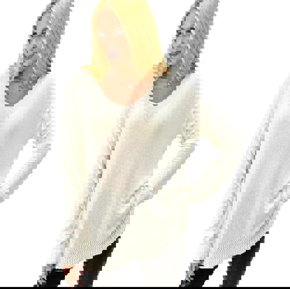 Πλεκτή μακρυμάνικη oversized μπλούζα Εκρού 8698