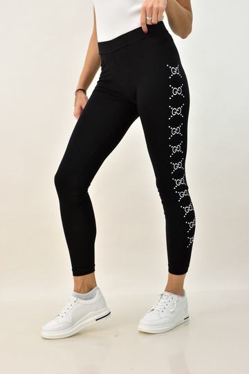 Γυναικείο ελαστικό κολάν με στάμπα στο πλάι σε Μαύρο