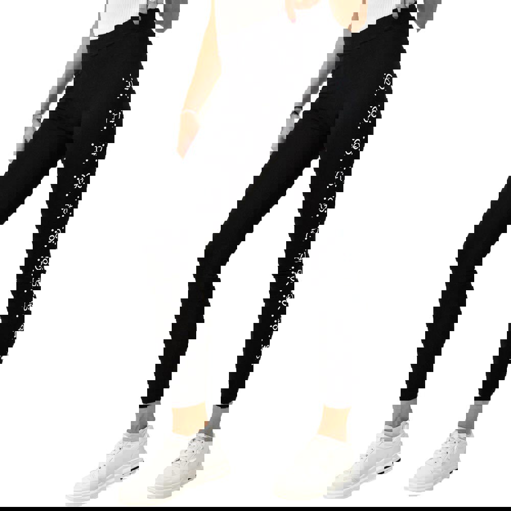 Γυναικείο ελαστικό κολάν με στάμπα στο πλάι Μαύρο 8700