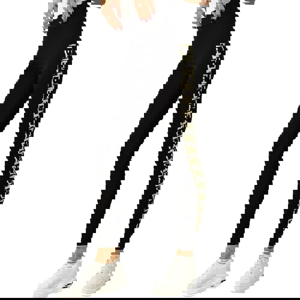 Γυναικείο ελαστικό κολάν με χρυσή στάμπα στο πλάι Μαύρο 8449