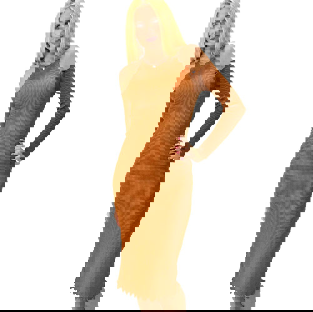 Γυναικείο εφαρμοστό φόρεμα με έξω ώμους Κεραμιδί 8491