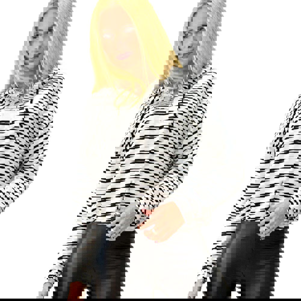 Γυναικείο ριγέ φούτερ Λευκό 8574