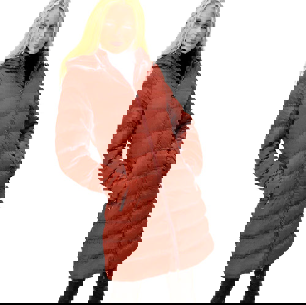 Γυναικείο μπουφάν καπιτονέ με αποσπώμενη κουκούλα Κεραμιδί 9551