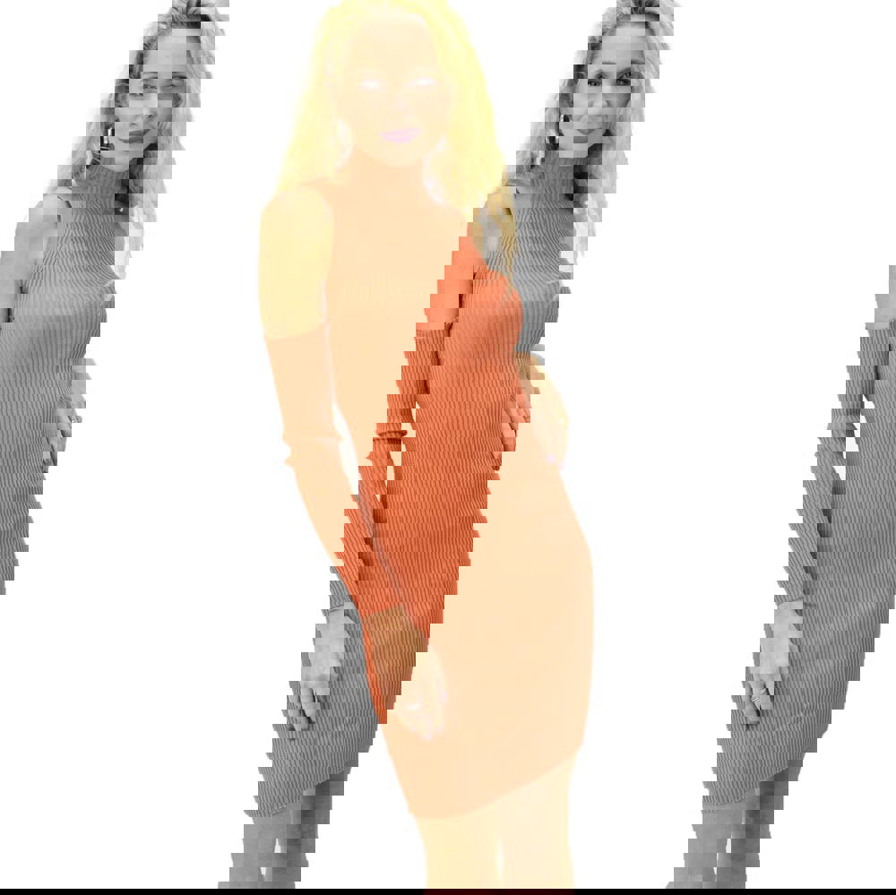 Γυναικείο φόρεμα εφαρμοστό μακρυμάνικο με ανοιχτούς ώμους Πορτοκαλί 8778