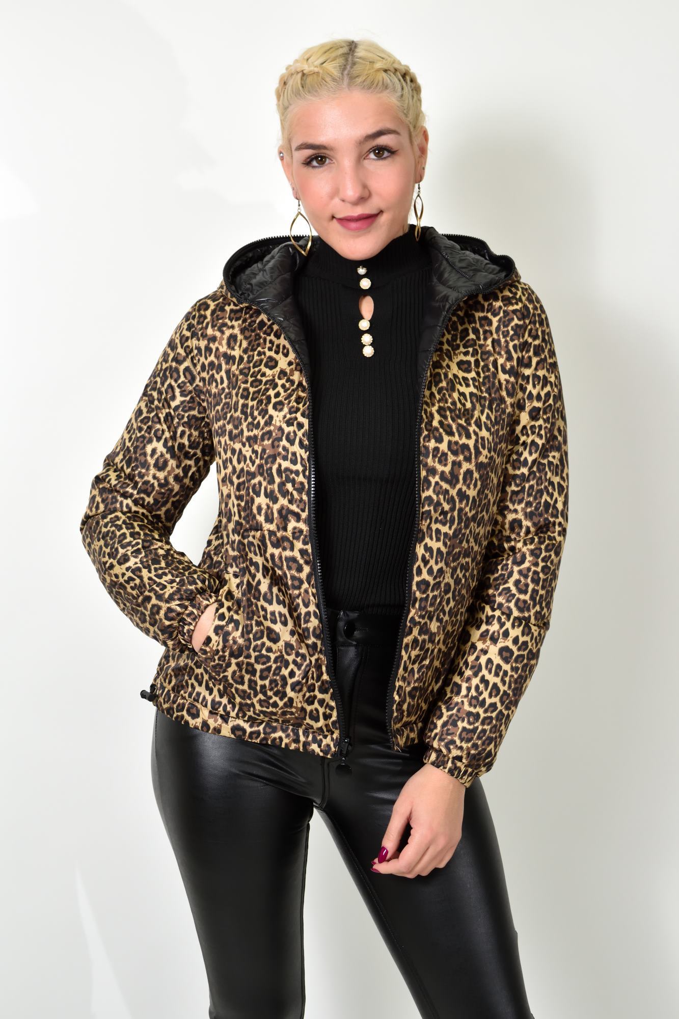 Γυναικείο καπιτονέ ντουμπλφας animal print Μαύρο 22468