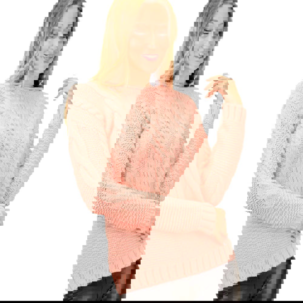 Γυναικείο πλεκτό πουλόβερ με σχέδιο πλεξούδες Κοραλί 9159