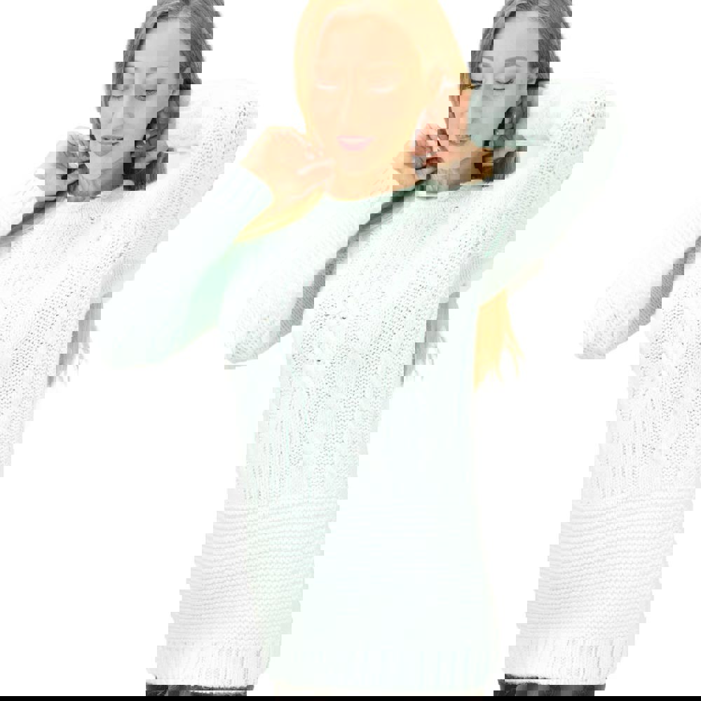 Γυναικείο πλεκτό πουλόβερ με σχέδιο πλεξούδες Μέντα 9168