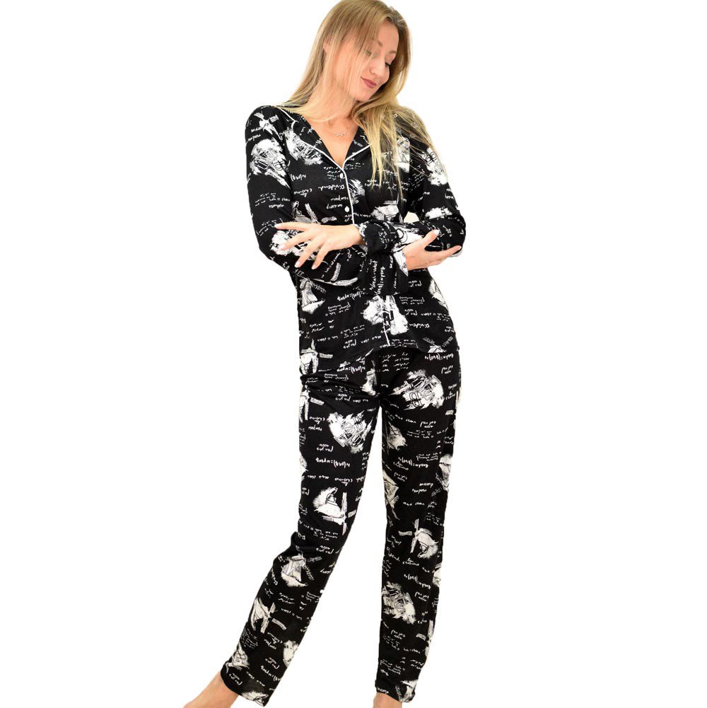 Γυναικεία σετ πιτζάμα με διάφορα σχέδια και με μάσκα ύπνου Μαύρο 8756