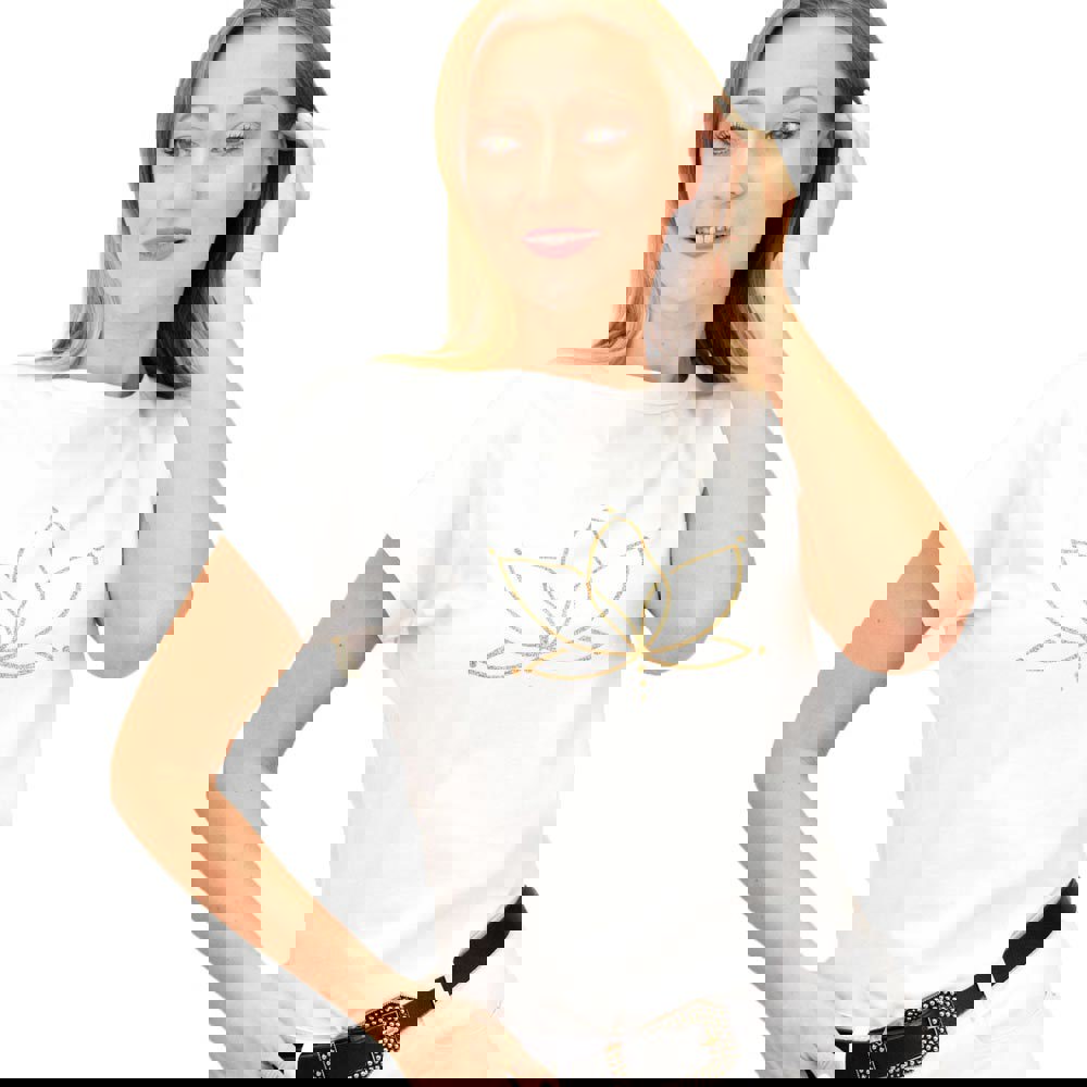 T-shirt με τύπωμα νούφαρο Λευκό 9094