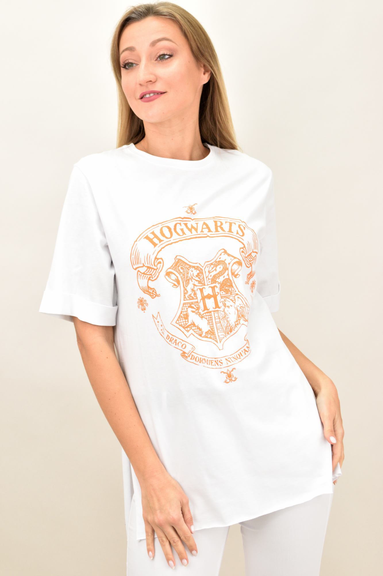 Γυναικείο t-shirt oversized με τύπωμα Λευκό 9100