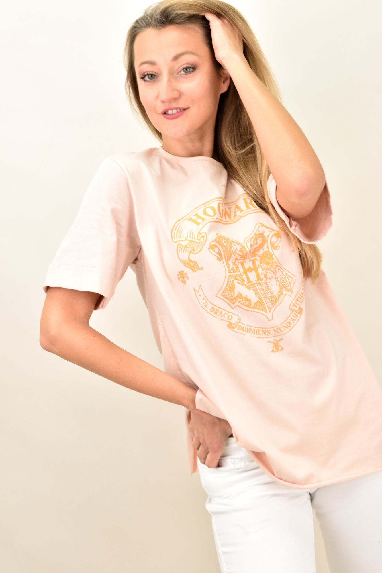 Γυναικείο t-shirt oversized με τύπωμα Σομόν 9709