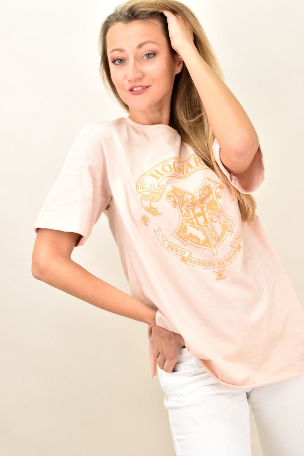 Γυναικείο t-shirt oversized με τύπωμα Σομόν 9709 φωτογραφία