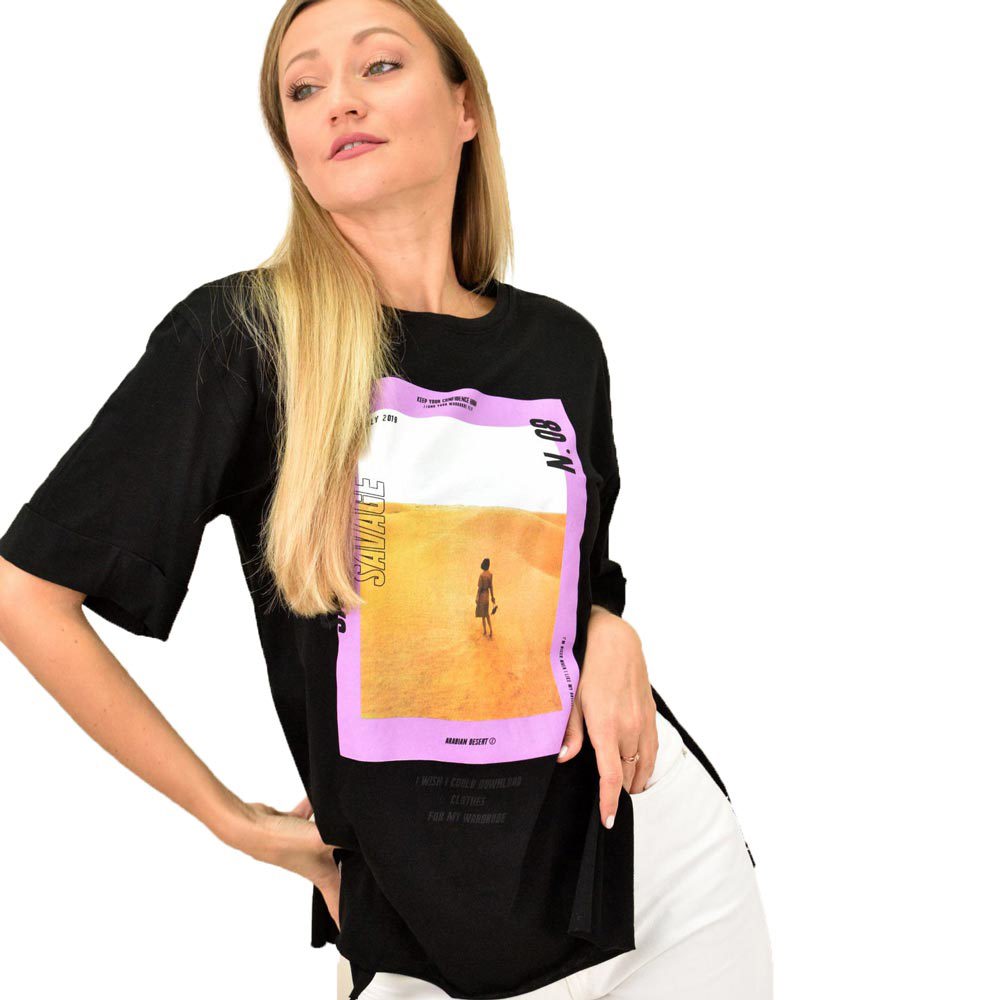 Γυναικεία μπλούζα με τύπωμα oversized Μαύρο 10363
