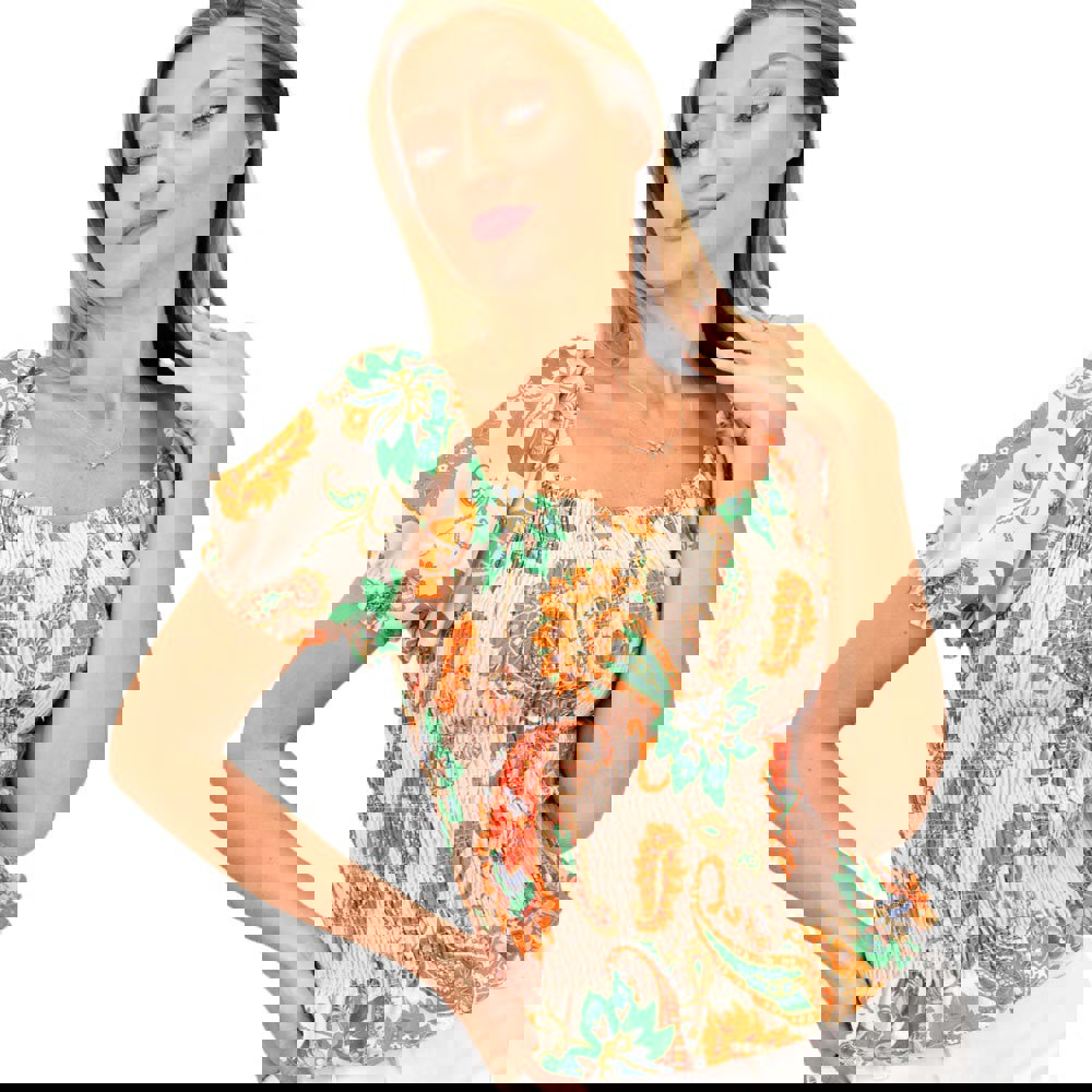 Εμπριμέ τοπ με σφηκοφωλιά Μπεζ 10553