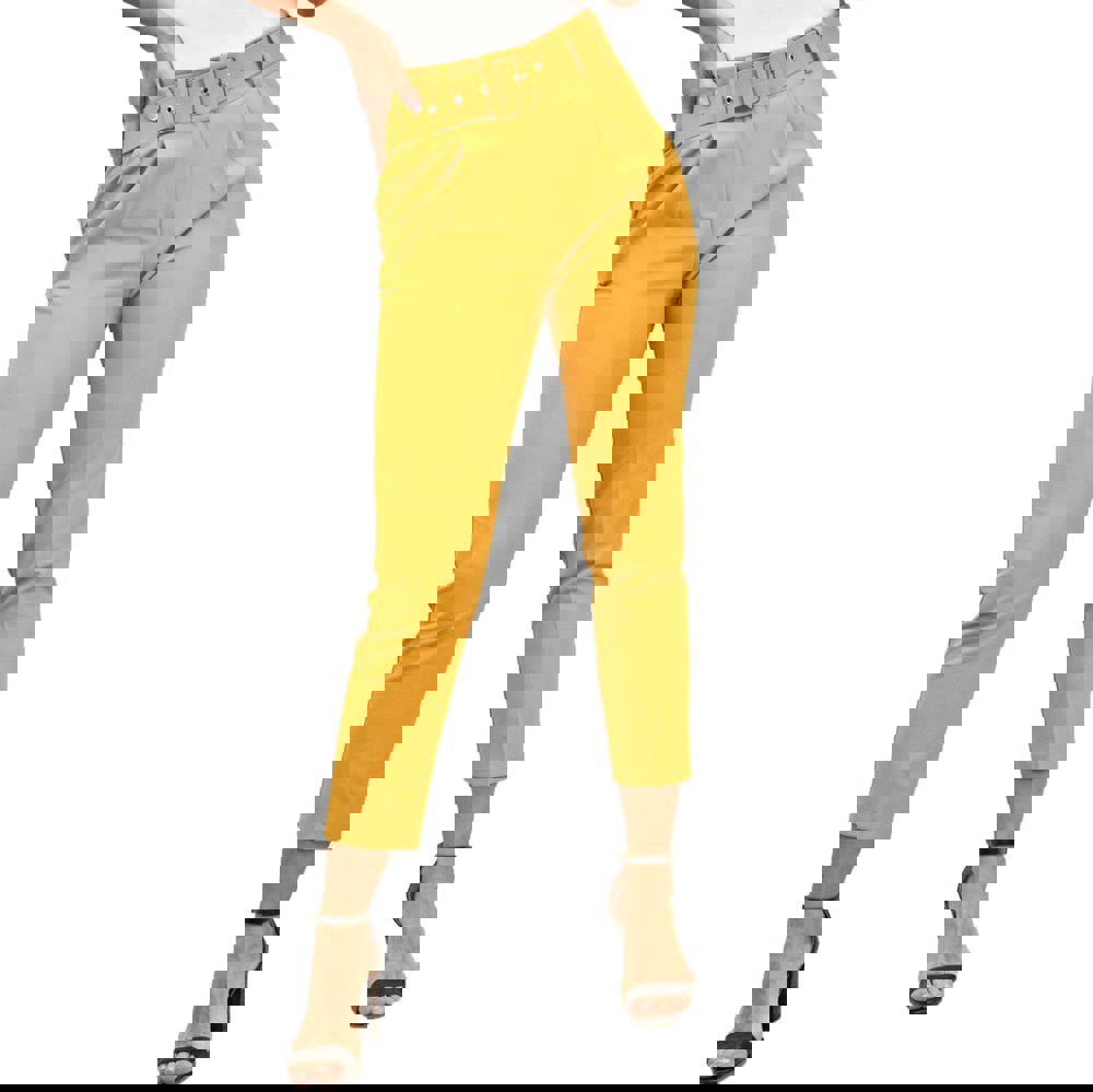 Γυναικείο παντελόνι με ζώνη Μουσταρδί 9876