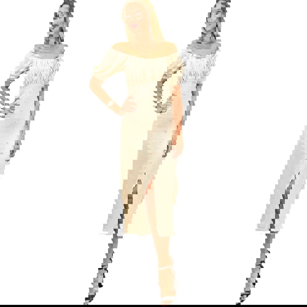 Γυναικείο φόρεμα με διακοσμητικά κουμπιά Μπεζ 9891