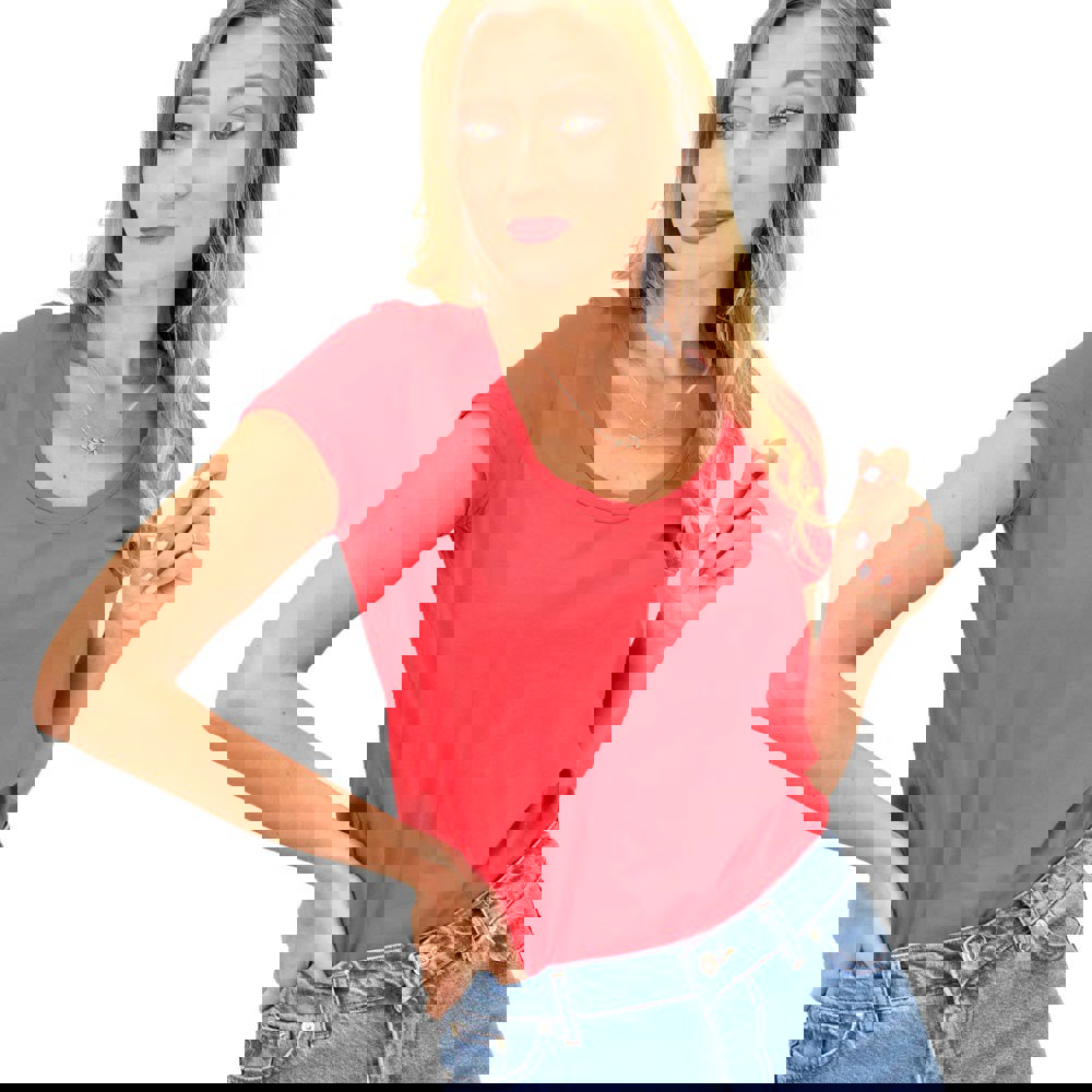 Γυναικεία μπλούζα με στρογγυλή ανοιχτή λαιμόκομψη Κόκκινο 9930