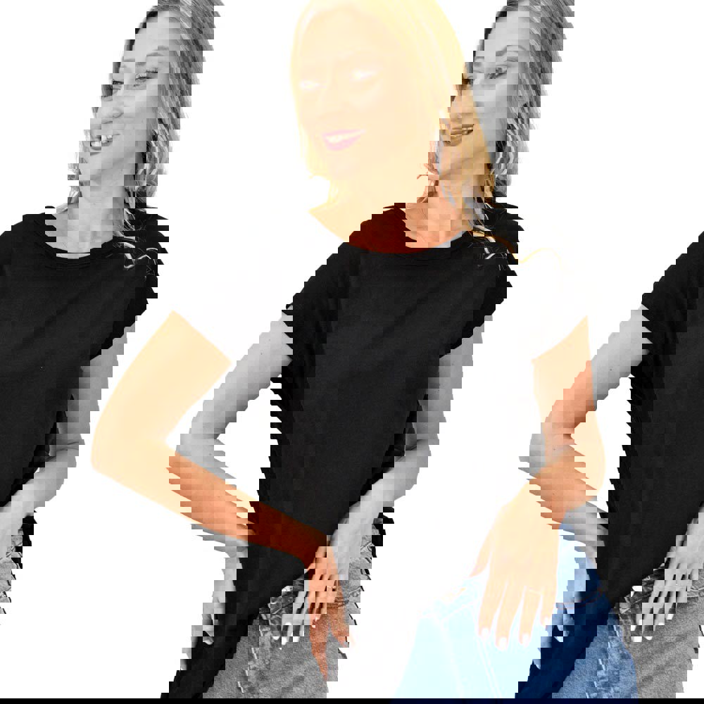 Γυναικεία μπλούζα με στρογγυλή ανοιχτή λαιμόκομψη Μαύρο 9915