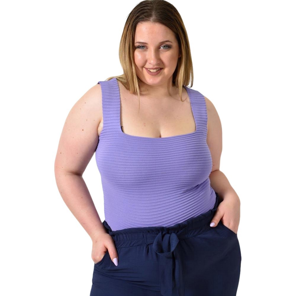 Γυναικείο Plus Size τοπ αμάνικο με ανάγλυφο σχέδιο Μωβ 24425