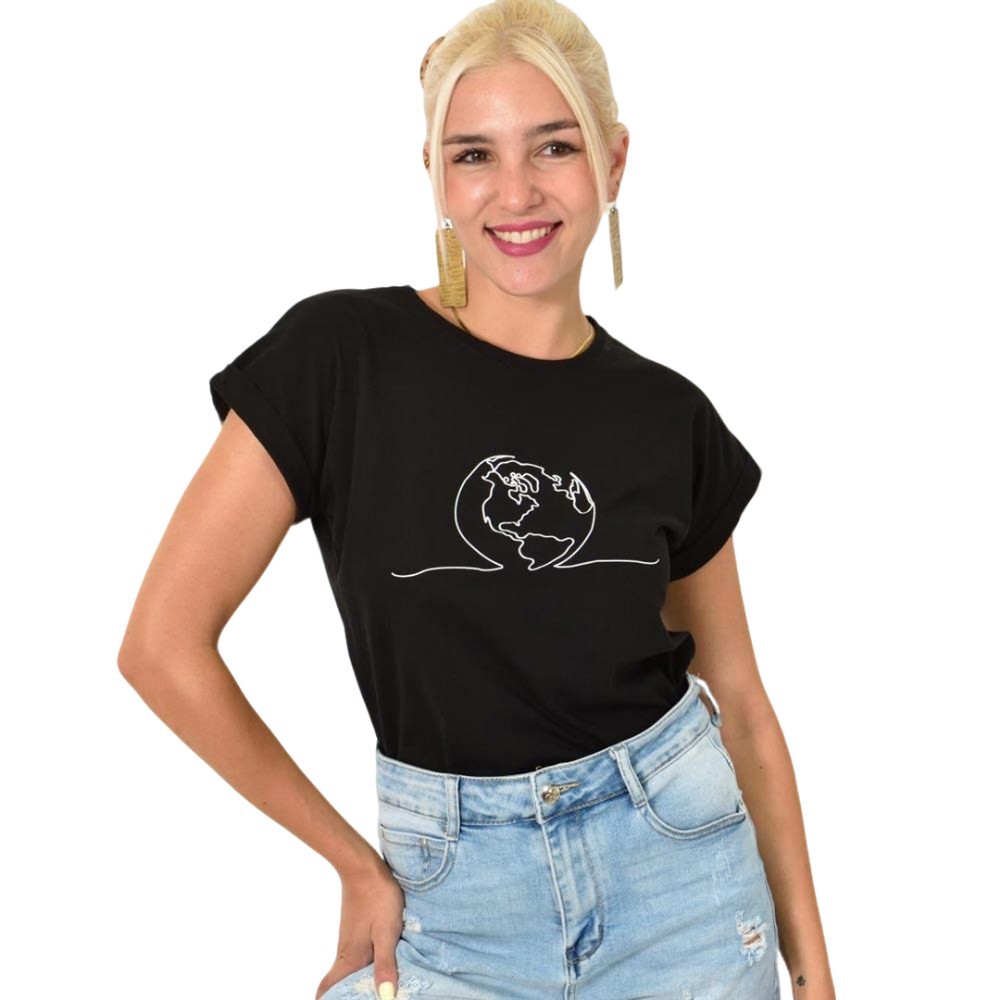 T-shirt με τύπωμα γη Μαύρο 25597