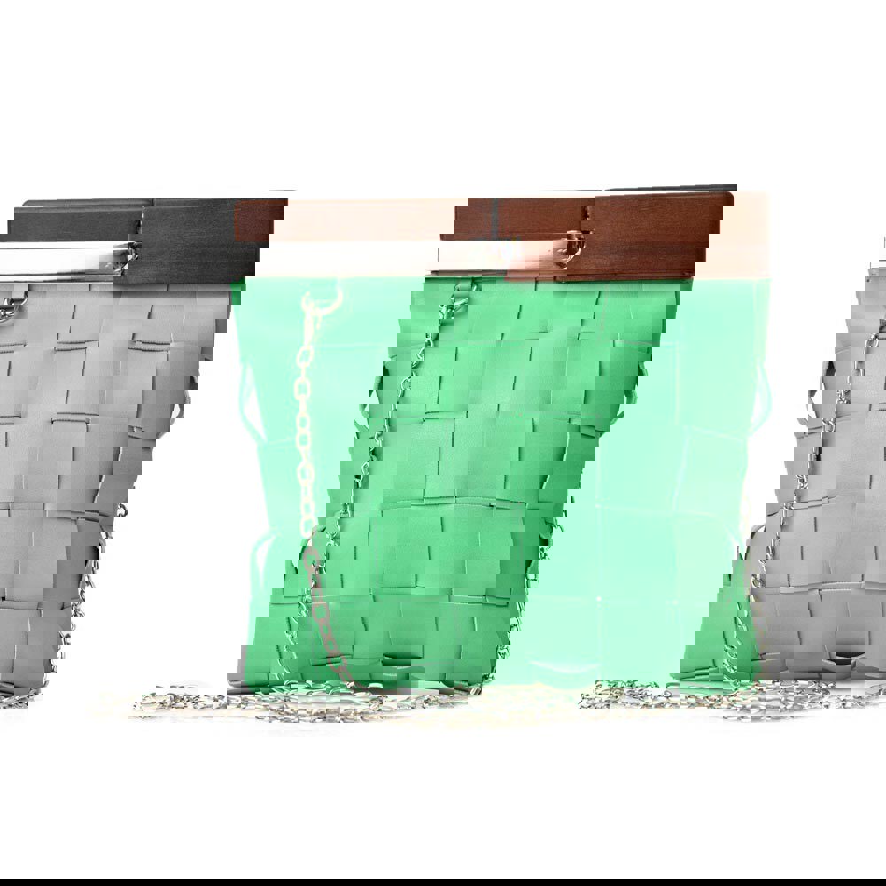 Γυναικείο τσαντάκι ώμου με ξύλινο κούμπωμα για αντίθεση Πράσινο 10295