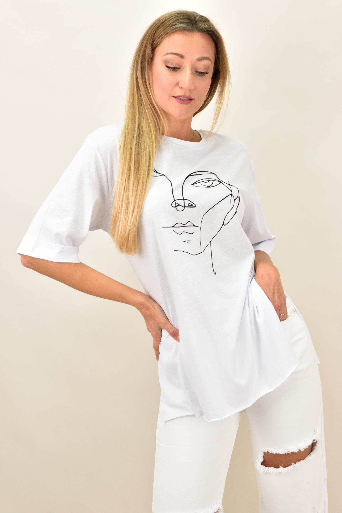 Γυναικείο T-shirt με τύπωμα πρόσωπο Λευκό 10861
