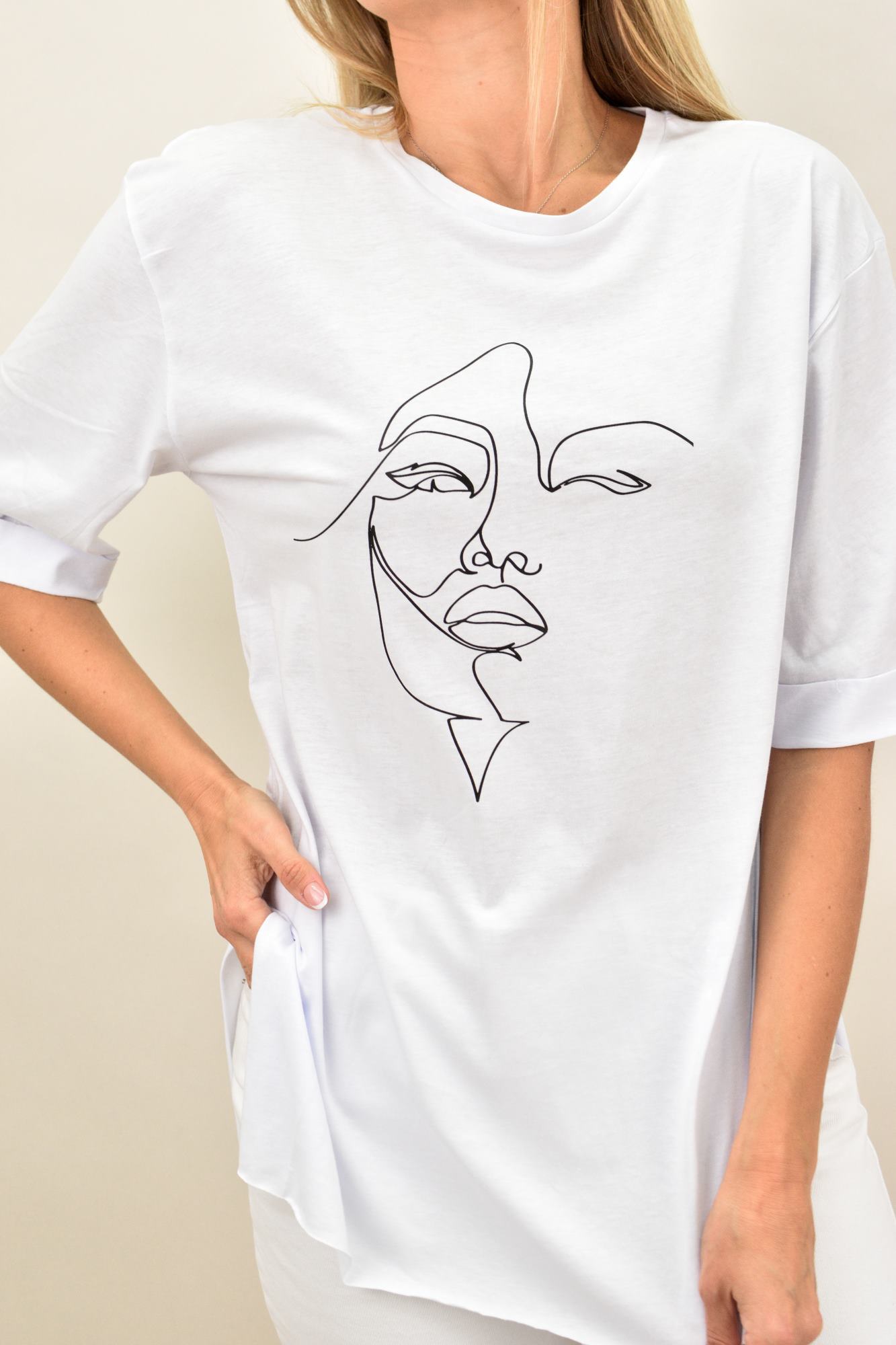 Γυναικείο T-shirt με τύπωμα πρόσωπο Λευκό 10862