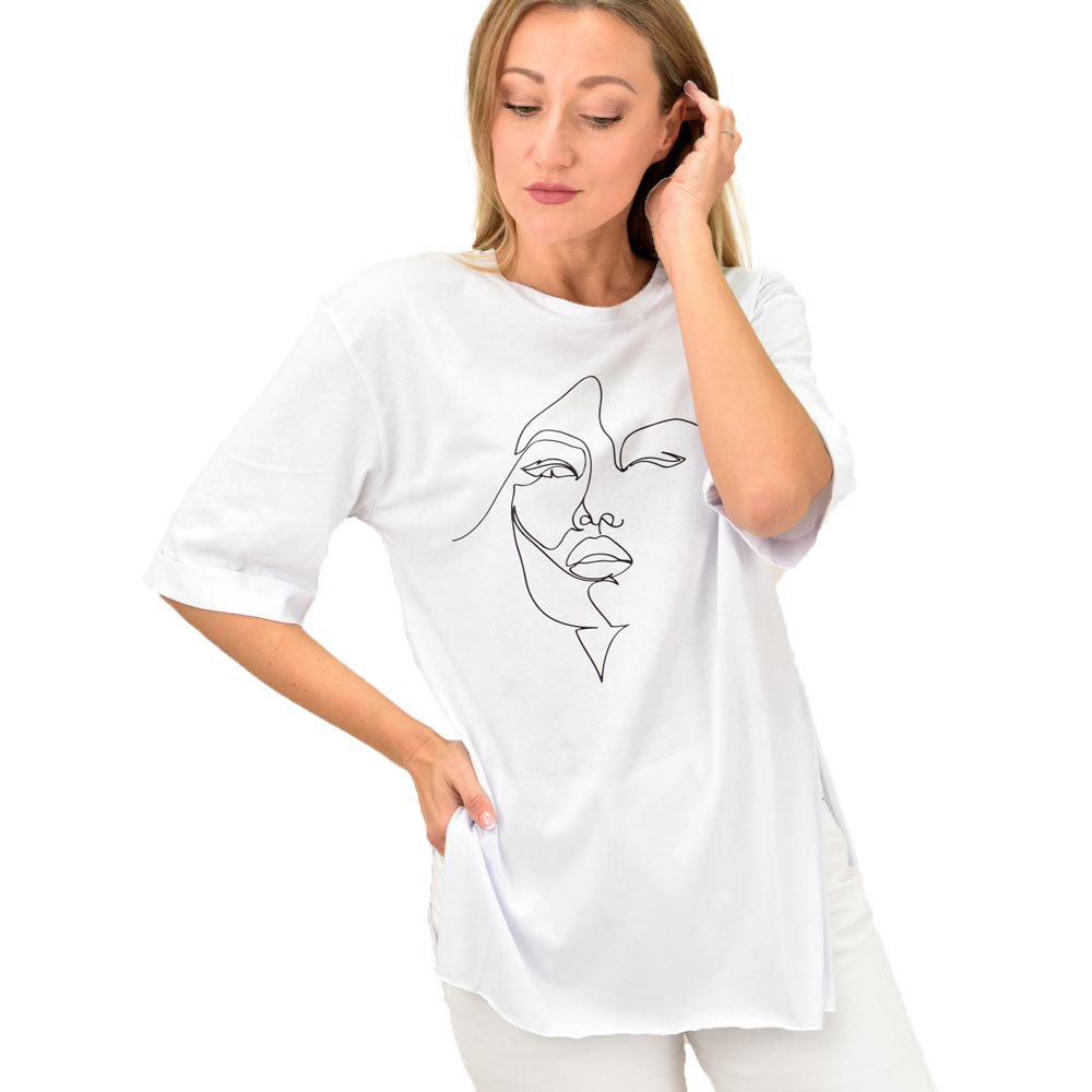 Γυναικείο T-shirt με τύπωμα πρόσωπο Λευκό 10862