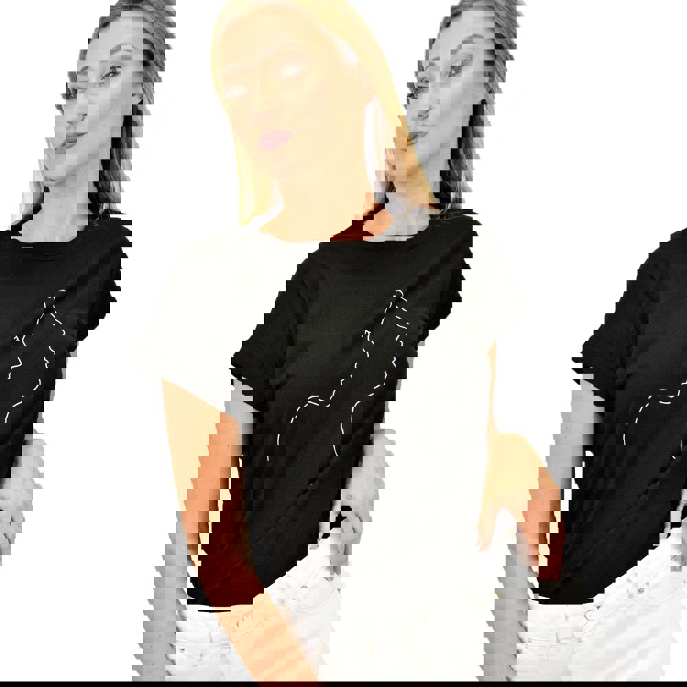 Γυναικείο T-shirt με τύπωμα πρόσωπο Μαύρο 10665