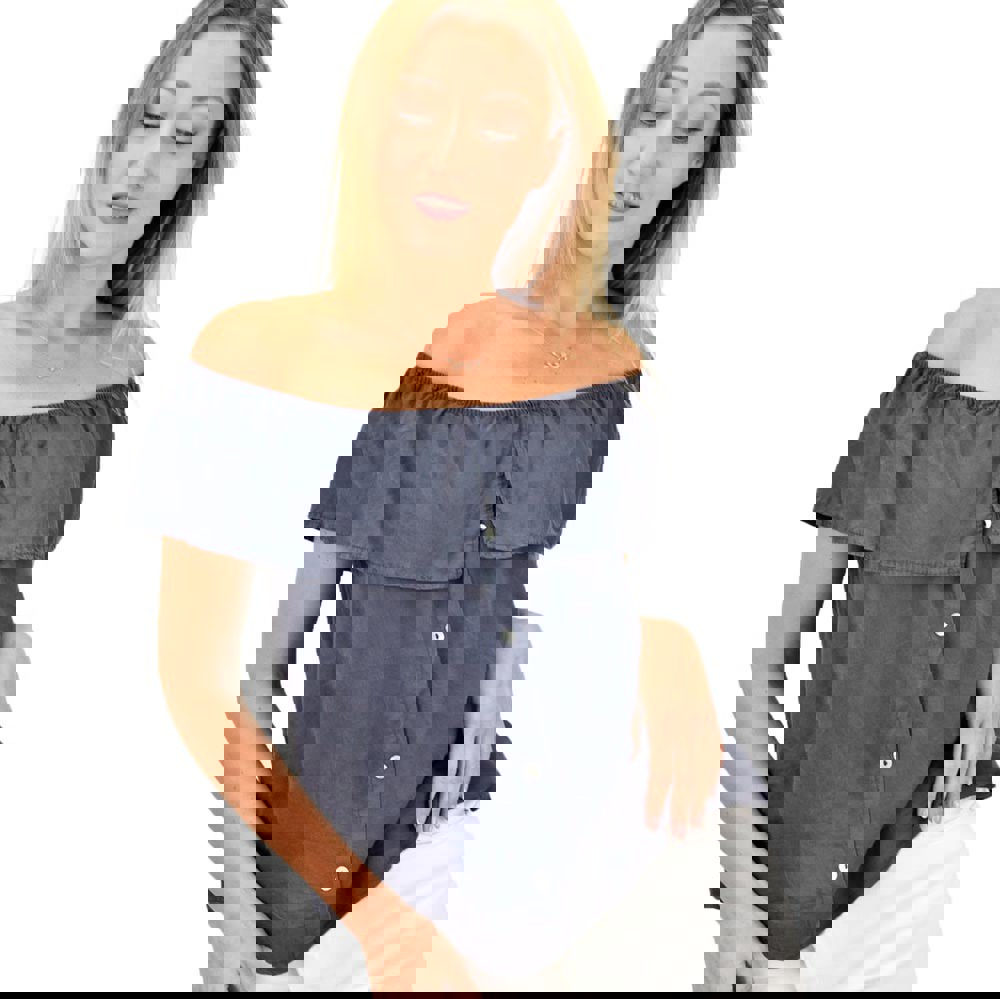 Γυναικεία μπλούζα με βολάν Μπλε Σκούρο 10746