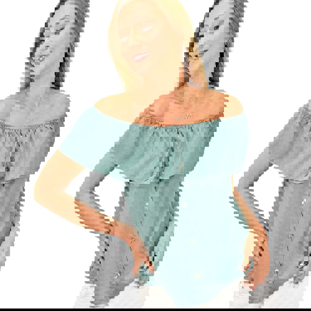 Γυναικεία μπλούζα με βολάν Πράσινο 10739