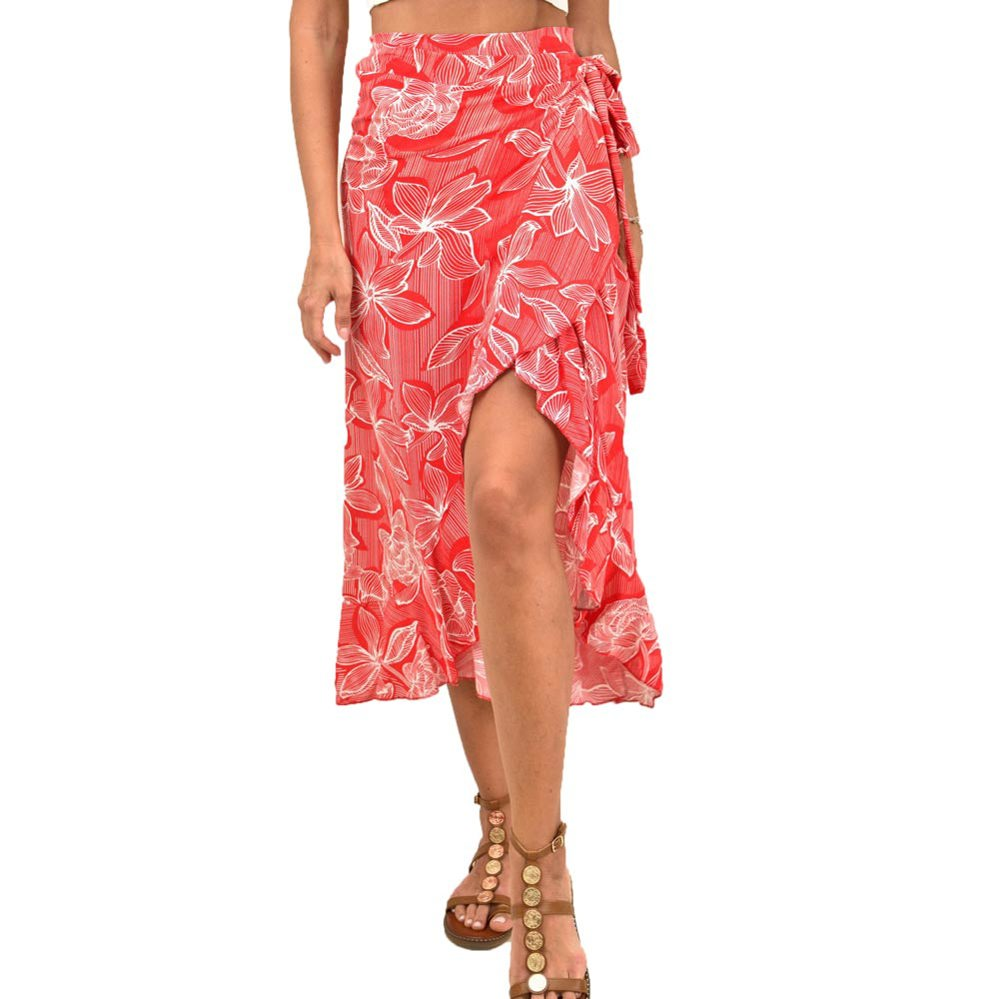Κρουαζέ φούστα φλοράλ με βολάν Κόκκινο 11183