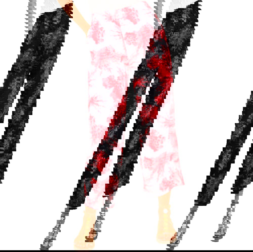 Γυναικεία παντελόνα τύπου λινό με σχέδια Κόκκινο 10690