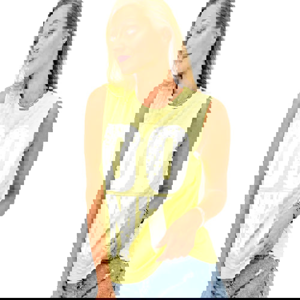 Γυναικεία αμάνικη μπλούζα με στάμπα Κίτρινο 11414