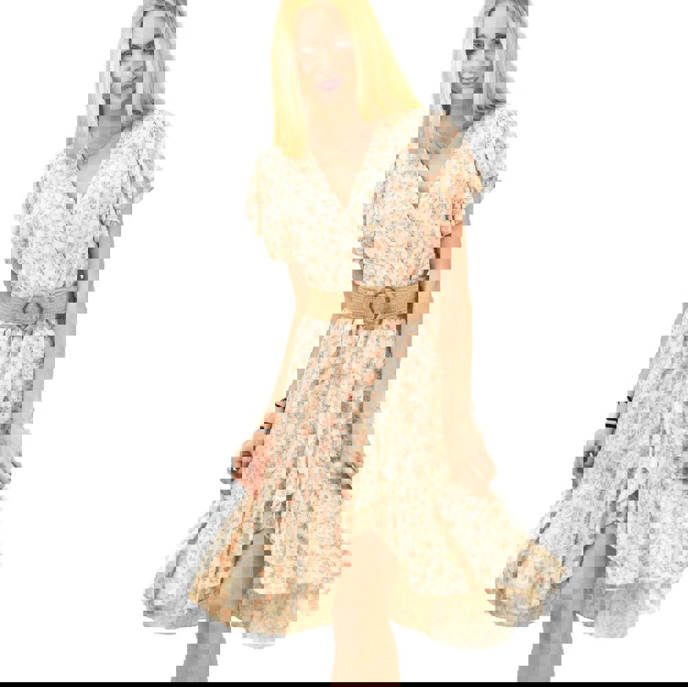 Γυναικείο φλοράλ φόρεμα κρουαζέ Μπεζ 11268