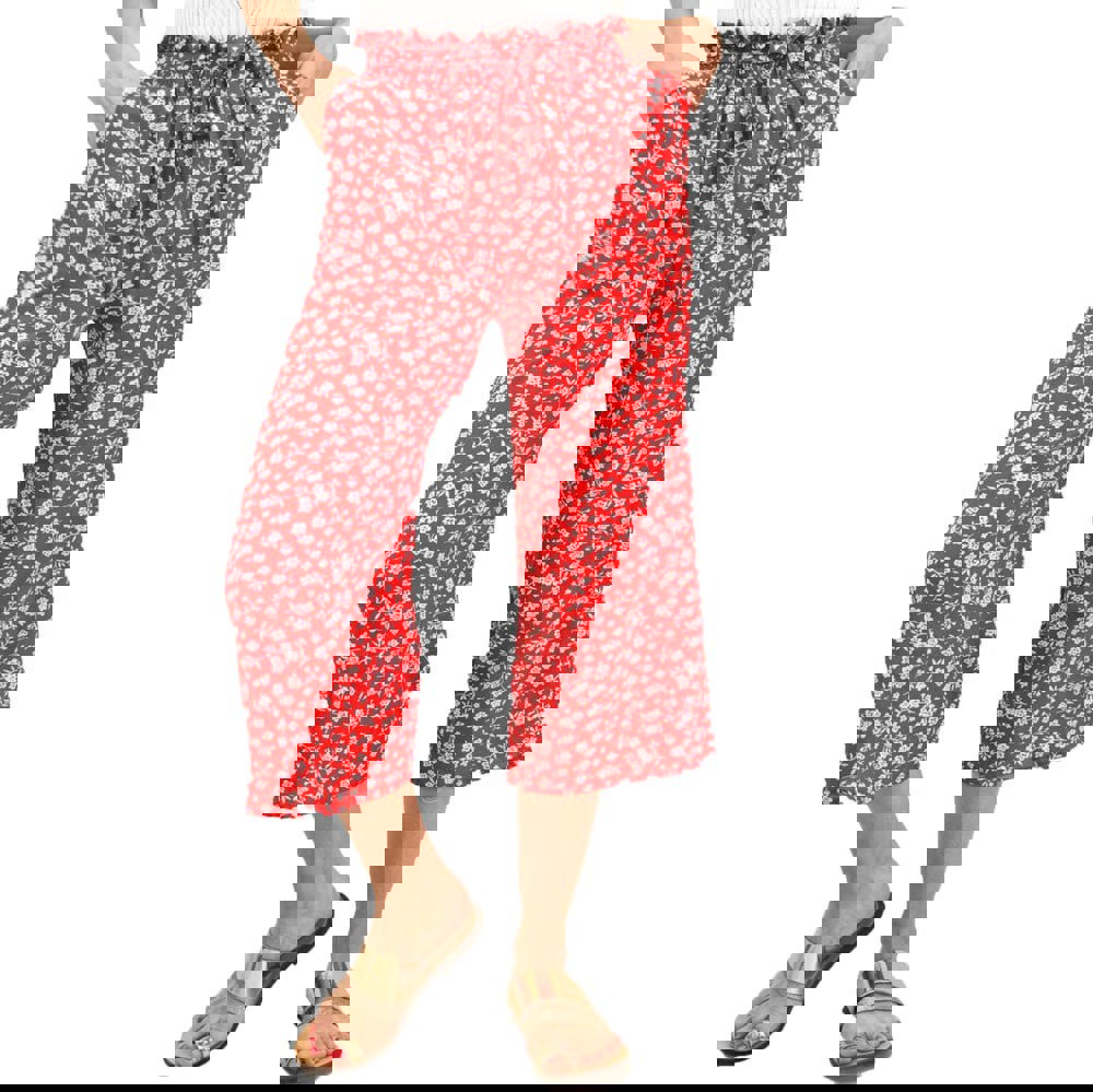 Γυναικεία παντελόνα ζιπ κιλότ με ζώνη Κόκκινο 12146